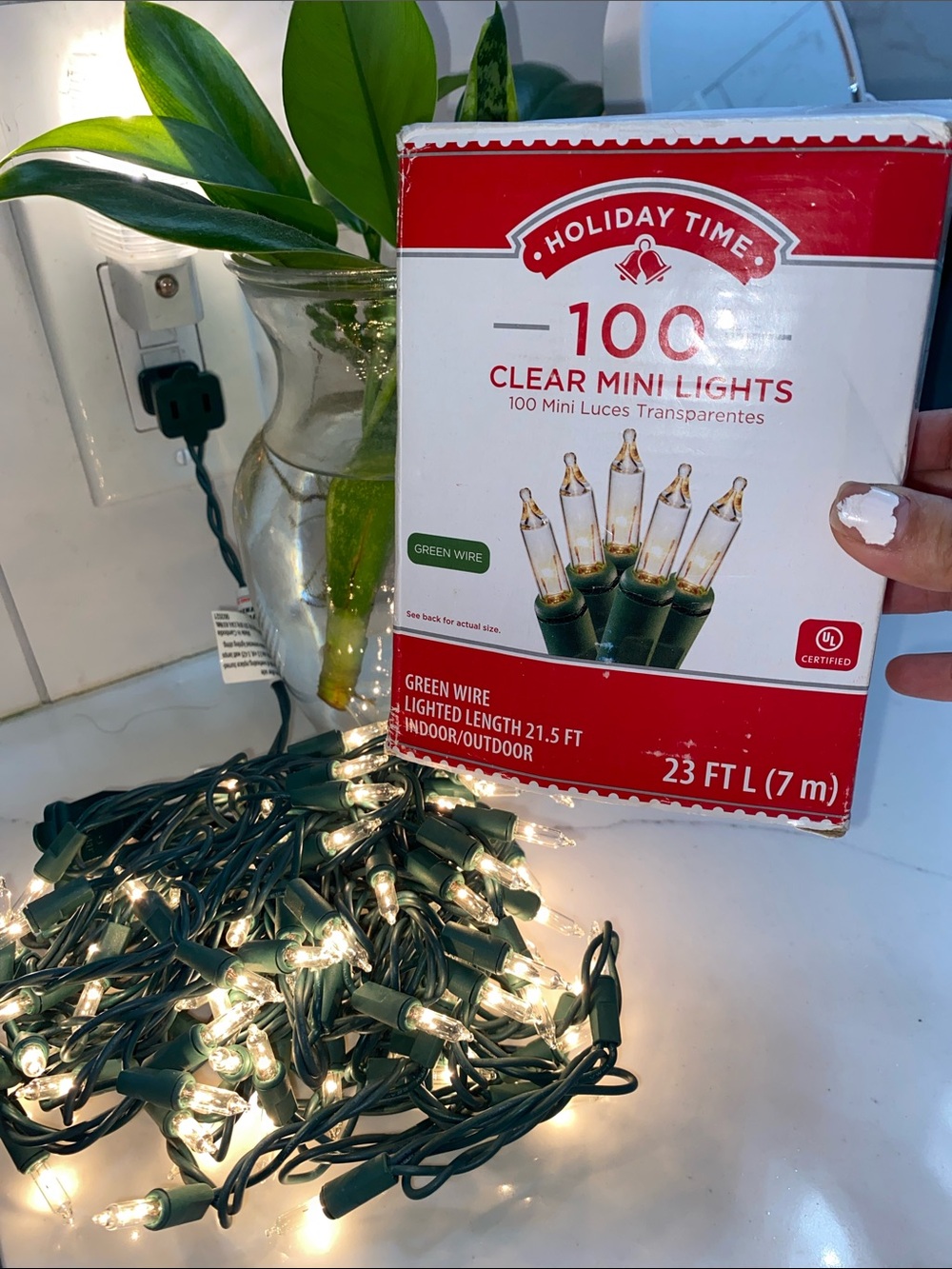 Holiday Time Clear Mini String Lights with Green Wire - Warm White Glow